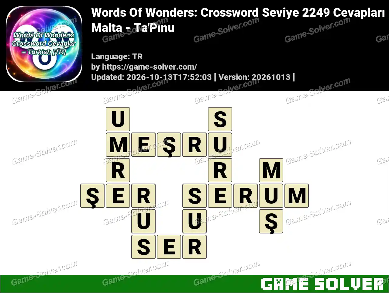 Words Of Wonders: Crossword Seviye 2249 Cevapları – Malta – Ta’Pınu
